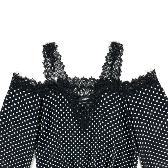 Bebe Polka Dot Print & Lace Shoulder Top - Picture 4 of 7